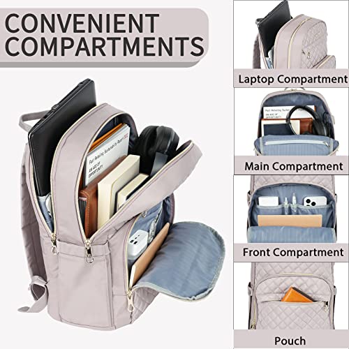 KROSER Laptop Backpack for Women 15.6 Inch Stylish Daypack with USB Charging Port, Water-repellent Nylon Backpack for Travel/Business, Dusty Pink - color: Dusty Pink