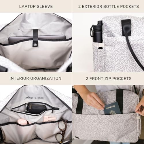 Jadyn Carry-On Travel Duffel Bag for Women, 18” Weekender Bag with Laptop Compartment and Trolley Sleeve, Ideal for Work, Gym, and Overnight Trips (Desert Leopard) - color: Desert Leopard