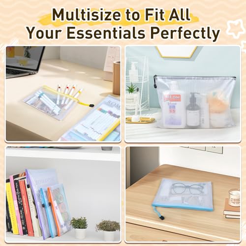 26pcs Mesh Zipper Pouch Bags, 8 Sizes Plastic Zippered Storage Bags for Organizing, Clear Pouches with Zipper, Waterproof Mesh Pouch for Office School Supplies, Home Organize, Travel Storage - style: 26pcs