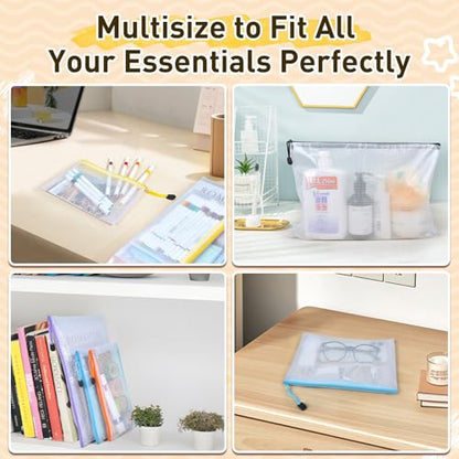 14pcs Mesh Zipper Pouch Bags, 8 Sizes Plastic Zippered Storage Bags for Organizing, Clear Pouches with Zipper, Waterproof Mesh Pouch for Office School Supplies, Home Organize, Travel Storage - style: 14pcs