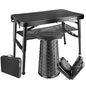 Folding Table and Stool, Small, Black, 4 Foot Outdoor Portable Table, Adjustable Height, Camping, Picnic, RV Table, 55lbs Load-Bearing, Lightweight - color: Black