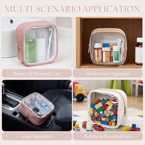Abbylike 3 Pcs Mini Clear Makeup Bag Cosmetic Bags Set Waterproof Transparent Toiletry Bag with Zipper for Women Girls, Gifts for Bridesmaid(Fragrant Powder,Oak Brown,Milky White) - color: Fragrant Powder,Oak Brown,Milky White