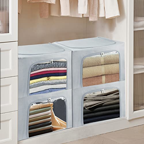 UUBEMM Clothes Storage Bins with Foldable Sturdy Frame,Stackable Storage Box for Closet Shelf Organizers for Seasonal Clothing,Blankets,Towel Bed Sheets,Toys Gift Others (Small -22L x3PACK, Grey) - size: Small -22L x3PACK