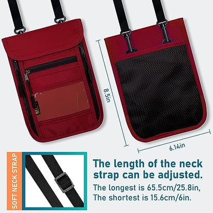 sundee Travel Neck Wallet with Double Zippers, RFID Blocking Passport Holder with Adjustable Neck Strap for Men and Women to Keep Cash, Credit Cards and Travel Documents Safe - Red - color: Red