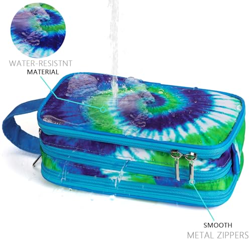 Tie Dye Toiletry Bag for Girls, Travel Toiletry Bag for Teen Girls Cosmetic Bag Makeup Bag Waterproof Hanging Wash Bag Toiletries, Blue - color: Blue-Tie Dye