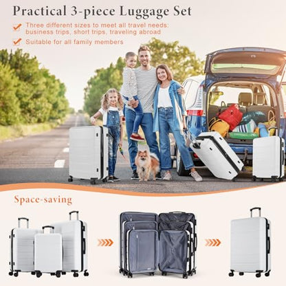 Sweetcrispy 3 Piece Luggage Set, Hard Shell ABS Travel Suitcase with Silent Spinner Wheels, TSA Combination Lock, Lightweight Rolling Suitcases for Business Trip Vacation, White, 20/24/28 Inch - color: White, size: 3-PCS Set (20/24/28 Inch)