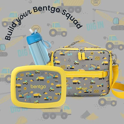 Bentgo Kids Lunch Bag - Durable, Double-Insulated Lunch Bag for Kids 3+; Holds Lunch Box, Water Bottle, & Snacks; Easy-Clean Water-Resistant Fabric & Multiple Zippered Pockets (Construction Trucks) - color: Construction Trucks