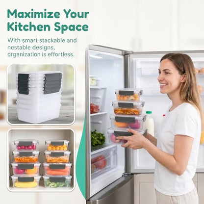 YORY 3 cup Plastic Food Storage Containers with Lids Nestable Freezer Dishwasher Safe Rectangle Container Set,5-Pack - size: 3 cups