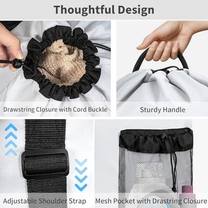 150L Laundry Bag Backpack with 3 Sizes Mesh Wash Bags and Shoulder Straps Foldable Clothes Hamper Bag with Drawstring Closure for College, Apartment, Laundromat(White) - color: White