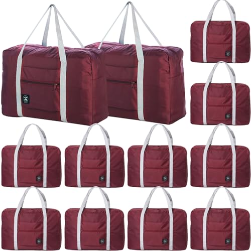 Travel Bag 12 Packes Carry on Luggage Foldable Duffel Bag Sports Gym Bag Weekender Overnight Bag Water Resistant Nylon Travel Duffel for Men Women (Red 12PCS) - color: Red 12