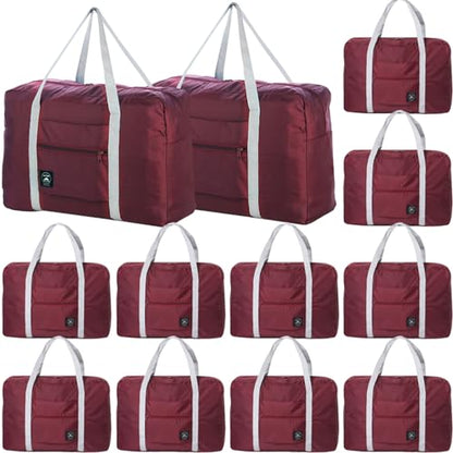 Travel Bag 12 Packes Carry on Luggage Foldable Duffel Bag Sports Gym Bag Weekender Overnight Bag Water Resistant Nylon Travel Duffel for Men Women (Red 12PCS) - color: Red 12