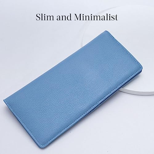 Bveyzi Ultra Slim Thin Leather RFID Blocking Credit Card Holder Bifold Clutch Wallets for Women - color: Blue