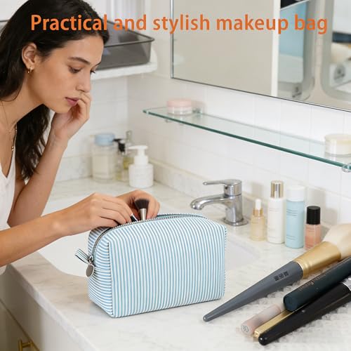 2pcs Makeup Bag Travel Toiletry Bag for Women Lightweight Make Up Bag Purse Organizer Pouches Large Cosmetic Bag Small Makeup Pouch Medicine Bag Travel Essentials for Women Lake Blue - color: lake blue
