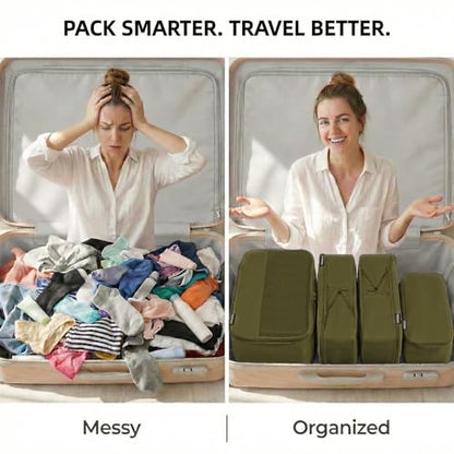 4 Piece Compression Packing Cubes for 3–7 Day Travel, Space Saving Travel Organizers with Breathable Mesh, Double-Zipper Packing Cubes for Carry-On & Suitcases (Green) - color: Green