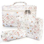 GISMTR 3Pcs Cotton Quilted Makeup Bag Large Travel Cosmetic Bag Coquette Makeup Pouch Cute Aesthetic Floral Toiletry Bag for Women Girls (flower-U) - color: flower-U