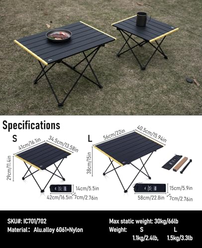 iClimb Ultralight Compact Camping Folding Table with Carry Bag (Black - S) - color: Black, size: Small