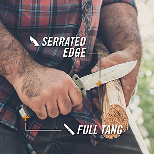 Gerber Gear Ultimate Survival Knife, Fixed Blade Knife with Combo Edge, includes Fire Starter Edge and Ferro Rod, Whistle, Sheath with Integrated Sharpener - Bushcraft, Hunting and Camping Tool