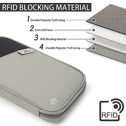 VanFn RFID Travel Passport Wallet, Family Passport Holder, Trip Document Organizer P.Travel Series - color: Grey