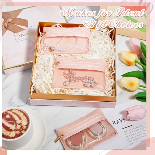 Uiifan Travel Jewelry Organizer Flannel Jewelry Bags Portable Jewelry Pouch with Zipper Pockets for Women Girl Gift - color: Light Pink