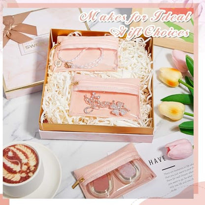 Uiifan Travel Jewelry Organizer Flannel Jewelry Bags Portable Jewelry Pouch with Zipper Pockets for Women Girl Gift - color: Light Pink
