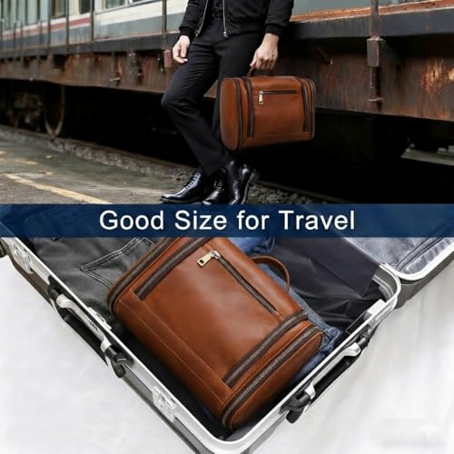EURYNOME Leather Toiletry Bag For Men Women,Full Grain Leather Toiletries Organizer,Travel Hanging Toiletry Bag Large Water-resistant Bathroom Shaving Kit for Cosmetics, Makeup Case Travel Dopp Kit - color: Brown