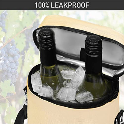 opux Wine Bag 2 Bottle Wine Tote Carrier, Insulated Wine Cooler Bag for Travel Picnic, Leakproof Portable Bottle Padded Case, Wine Gifts For Women Men Wine Lovers Christmas, Cream Beige - color: Cream Beige