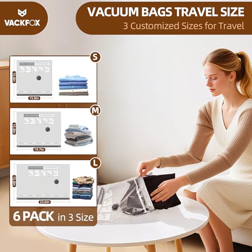 Travel Vacuum Storage Bags, 6 Pack Carry-On Size for Luggage and Suitcase, Vacuum Storage Bags, Vacuum for Bags Storage, Space Saver for Clothes & Clothing - 80% Space Saver(No pump) - style: 6 Vacuum Bags
