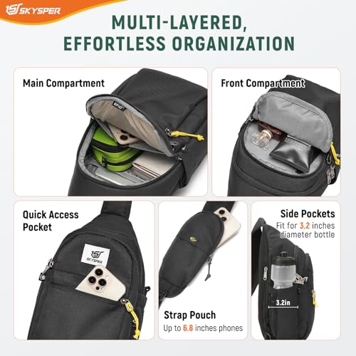 SKYSPER Sling Bag RFID Anti-Theft Crossbody Bag Recycled Travel Cross Body Bag Shoulder Sling Daypack - color: Black