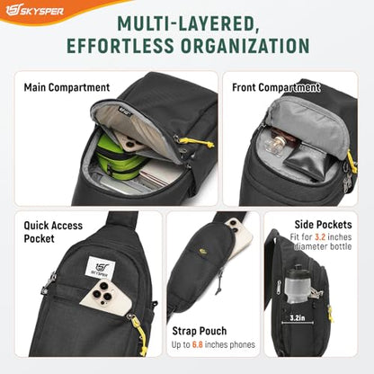 SKYSPER Sling Bag RFID Anti-Theft Crossbody Bag Recycled Travel Cross Body Bag Shoulder Sling Daypack - color: Black