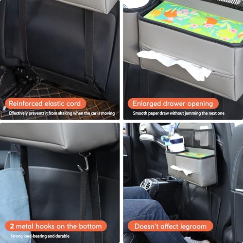 Leather Car Seat Back Organizer with Tissue Holder, Water Bottle Holder, Phone Holder for Road Trips. (Gray) - color: Gray