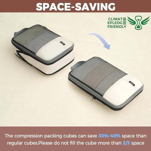 BAGAIL 4 Set/6 Set/8 Set Compression Packing Cubes Travel Accessories Expandable Packing Organizers (Half Mesh, 8-Beige) - color: 8-Beige, style: Half Mesh