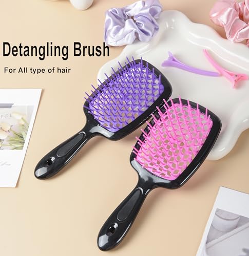 12 Pcs Hair Brush Set with Hair Spray Bottle for Toddlers, Women, Detangling Brush for Wet Dry Curly Hair, Edge Bristles Wide Tooth Rat Tail Combs for Baby Girls (pink) - color: Pink