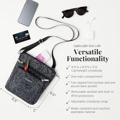 Baggallini Pocket Crossbody Bags for Women 8x8 Small Lightweight Durable Water-resistant Travel Purse W/Rfid - color: Black/Sand