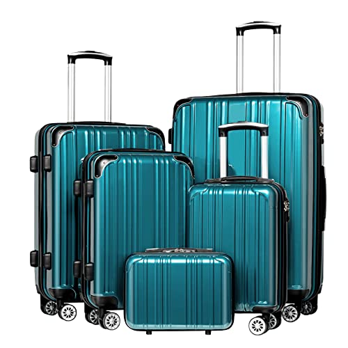Coolife Luggage Sets, 5 Piece Durable Suitcase, Lightweight Carry on Luggage with PC+ABS Hardshell, Dual Spinner Wheels, TSA Lock and YKK Zipper(green new, 5 piece set) - color: green new, size: 5 piece set