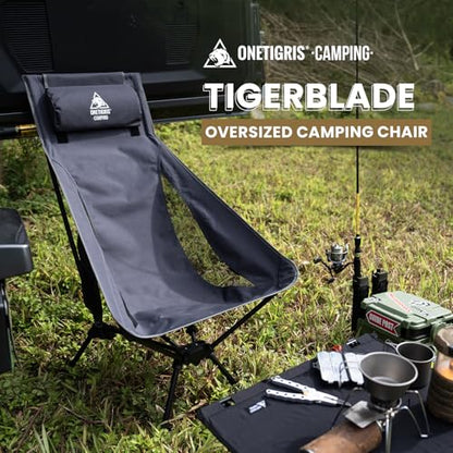 ONETIGRIS Tigerblade High Back Camping Chair with Pillow Design, Comfortable Widened Seat Folding Chair - color: Grey