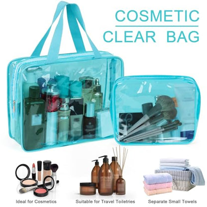 APREUTY Clear Makeup Bags, TSA Approved 6 Pcs Cosmetic Makeup Bags Set Clear PVC with Zipper Handle Portable Travel Luggage Pouch Airport Airline Vacation Organization(Light Blue) - color: Light Blue-6PCS (Large+Medium+Small)