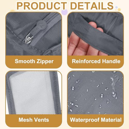Foldable Travel Shoe Bag, Waterproof Shoe Pouches Organizer with Handle Travel Packing Cubes -Fitting for Storing (Sneakers/Sandals/Fitness Shoes) 2 Pcs & Gray/Pink - color: Gray/Pink
