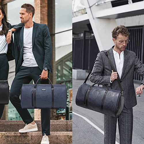 Modoker Convertible Leather Garment Bag, Carry on Garment Bags for Travel, Garment Duffel Bag, Gifts for Men Women Business Waterproof Suitcase Suit Travel Bags, Blue - color: C-Blue