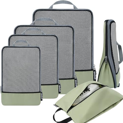BAGAIL 4 Set/6 Set/8 Set Compression Packing Cubes Travel Accessories Expandable Packing Organizers (Half Mesh, 6-Matcha Green) - color: 6-Matcha Green, style: Half Mesh
