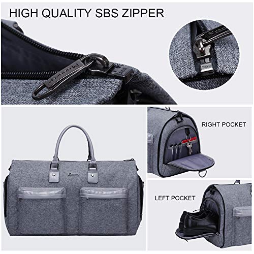 Modoker Convertible Garment Bag with Shoulder Strap, Carry on Garment Duffel Bag for Men Women - 2 in 1 Hanging Suitcase Suit Travel Bags, Grey Heather - color: Grey Heather