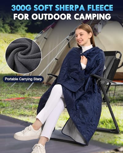 Outdoor Camping Blanket, Fleece Waterproof Stadium Blanket with Protable Bag, Lightweight for Cold Weather, Sports, Pet, Beach, Picnic, Stadium, Travel, Car, 79 * 54inch - color: Navy/Blue