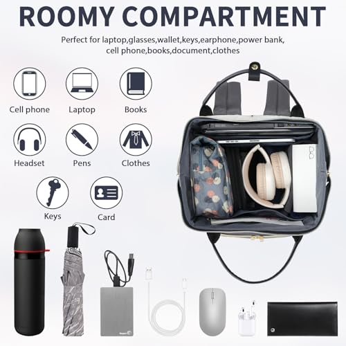 VANKEAN 17 Inch Laptop Backpack for Women Fashion Computer Work Bag, Large Capacity Waterproof Backpack, College Daypack Business Travel(Beige-GREY, 17.3 Inch) - color: Beige-grey, size: 17.3 Inch