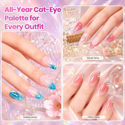 Beetles Cat Eye Gel Nail Polish Set - Timeless Gleam 20 Colors Glitter Cat Eye Gel Nail Kit Nude Pink Red Blue Brown Black Magnetic Base Matte Glossy Top Coat Soak Off UV Manicure Salon Gift for Women - color: 0-0-0-Timeless Gleam