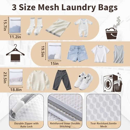 150L Laundry Bag Backpack with 3 Sizes Mesh Wash Bags and Shoulder Straps Foldable Clothes Hamper Bag with Drawstring Closure for College, Apartment, Laundromat(Khaki) - color: Khaki