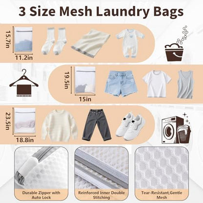 150L Laundry Bag Backpack with 3 Sizes Mesh Wash Bags and Shoulder Straps Foldable Clothes Hamper Bag with Drawstring Closure for College, Apartment, Laundromat(Khaki) - color: Khaki