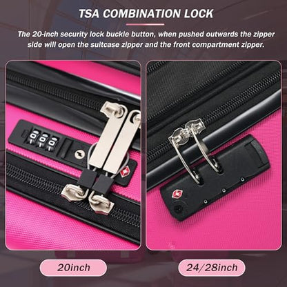 Merax Luggage Sets 5 Piece, Hardside 20" Half-opening Carry On Suitcase Set with USB Port,Lightweight Travel 24" 28" Luggage with Bags TSA Locks Double Spinner Wheels,Pink - color: Pink, size: 3 piece(20front open+24+28+bags)
