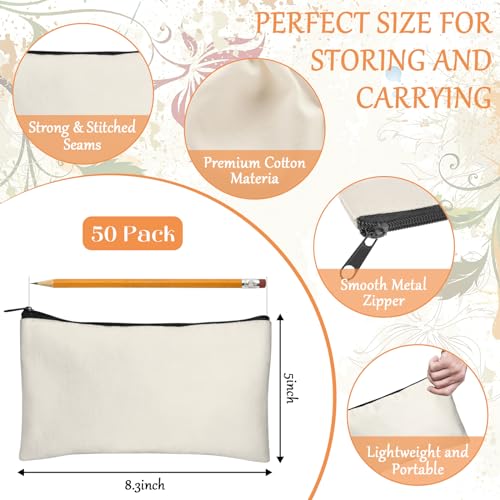 Legigo Blank Canvas Bag Zipper Pouch Makeup Bags Bulk - Multi-Purpose Canvas Pencil Pouch with Sturdy Zipper, Cosmetic Bag Travel Toiletry Bag for DIY Craft Projects, Storage (8.3 x 5 inches) - color: Beige