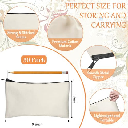 Legigo Blank Canvas Bag Zipper Pouch Makeup Bags Bulk - Multi-Purpose Canvas Pencil Pouch with Sturdy Zipper, Cosmetic Bag Travel Toiletry Bag for DIY Craft Projects, Storage (8.3 x 5 inches) - color: Beige