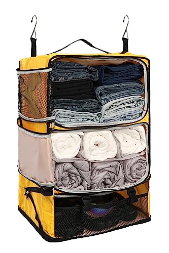 ELEZAY Hanging Packing Cubes Portable Closet 3-Shelf Travel Collapsible Compression Garment Organizer for Carry-on Luggage Suitcase Space Saver Bag XX-Large_No Side Pockets, Yellow - color: Yellow, size: XX-Large_16*12*24 IN