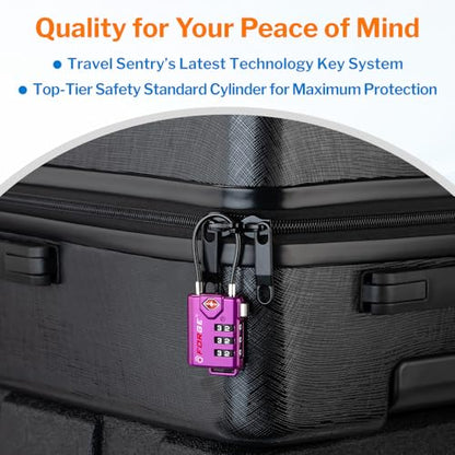 Forge TSA Approved Luggage Locks, Re-settable Combination with Alloy Body (Dark Purple 4 Locks) - color: Purple4PK